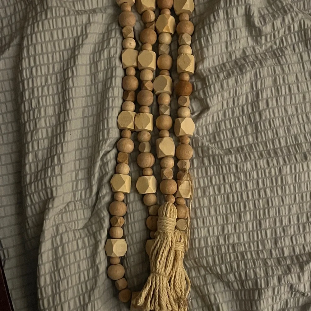 Solid Wooden Beaded Garland with Tassels One set. 6 feet Holiday Time